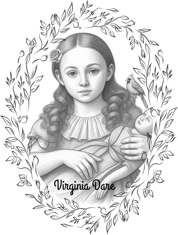 Author Image Virginia Dare holding a doll