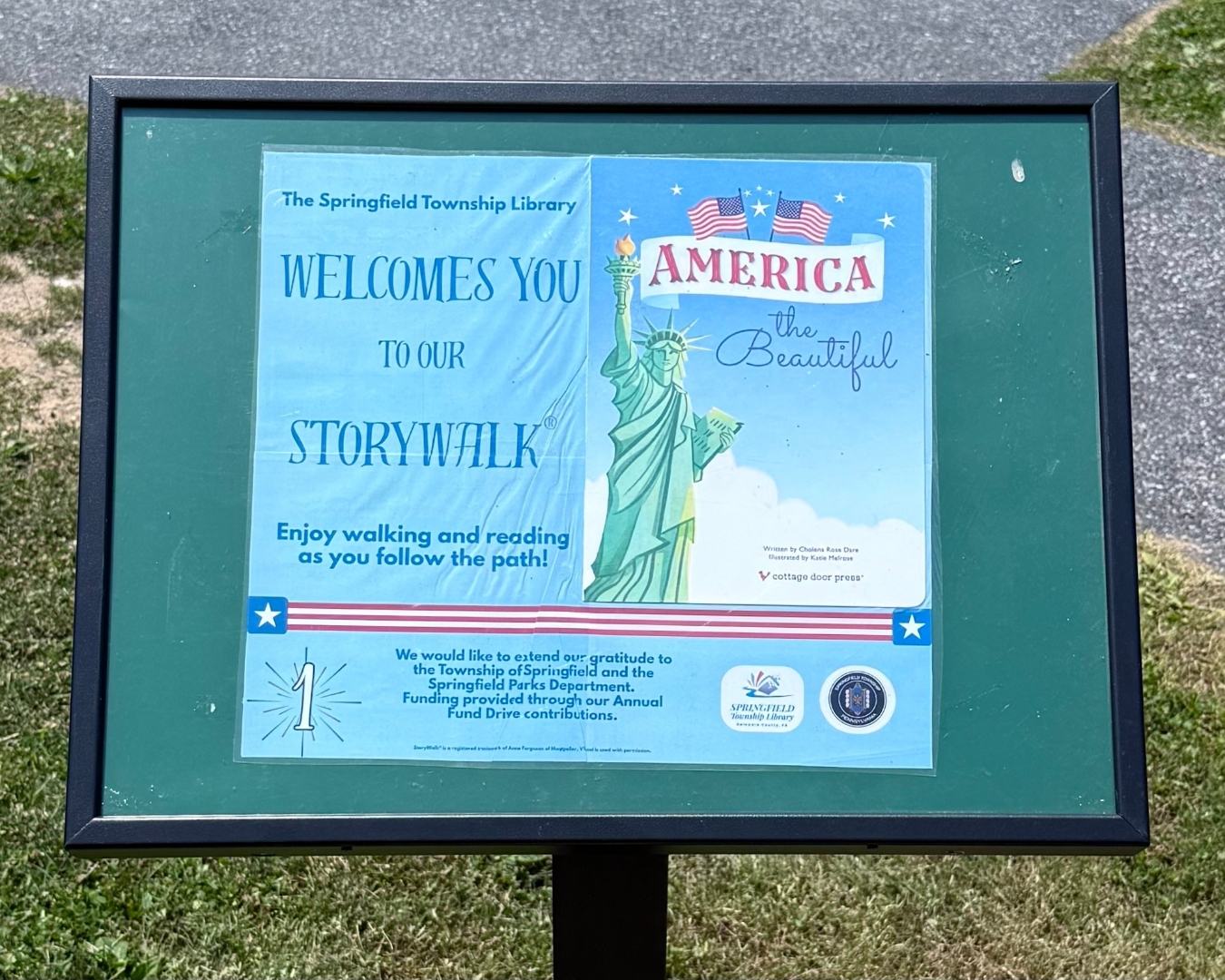 Close up of the first panel at StoryWalk