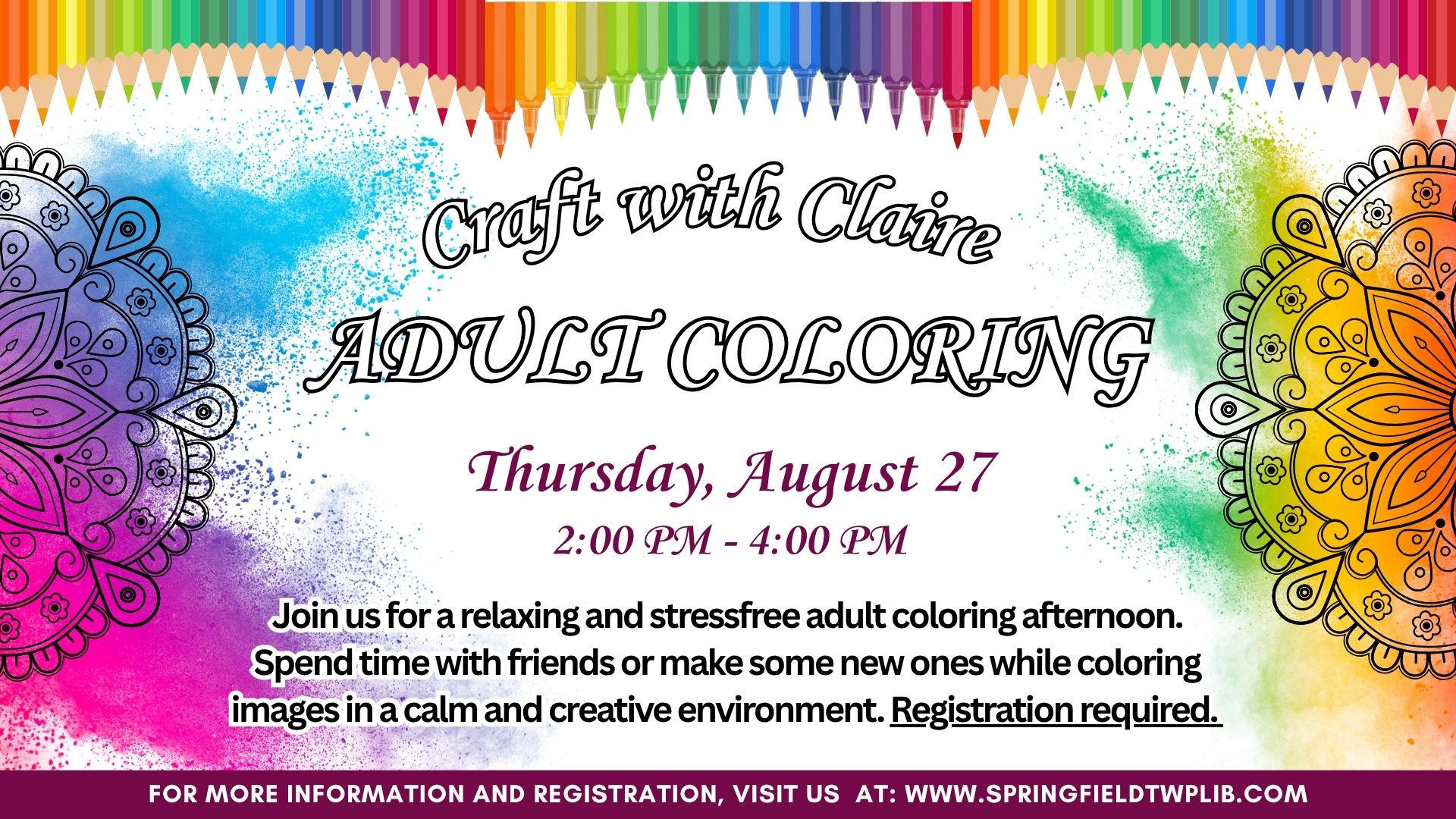 Adult Coloring event August 27 at 2pm